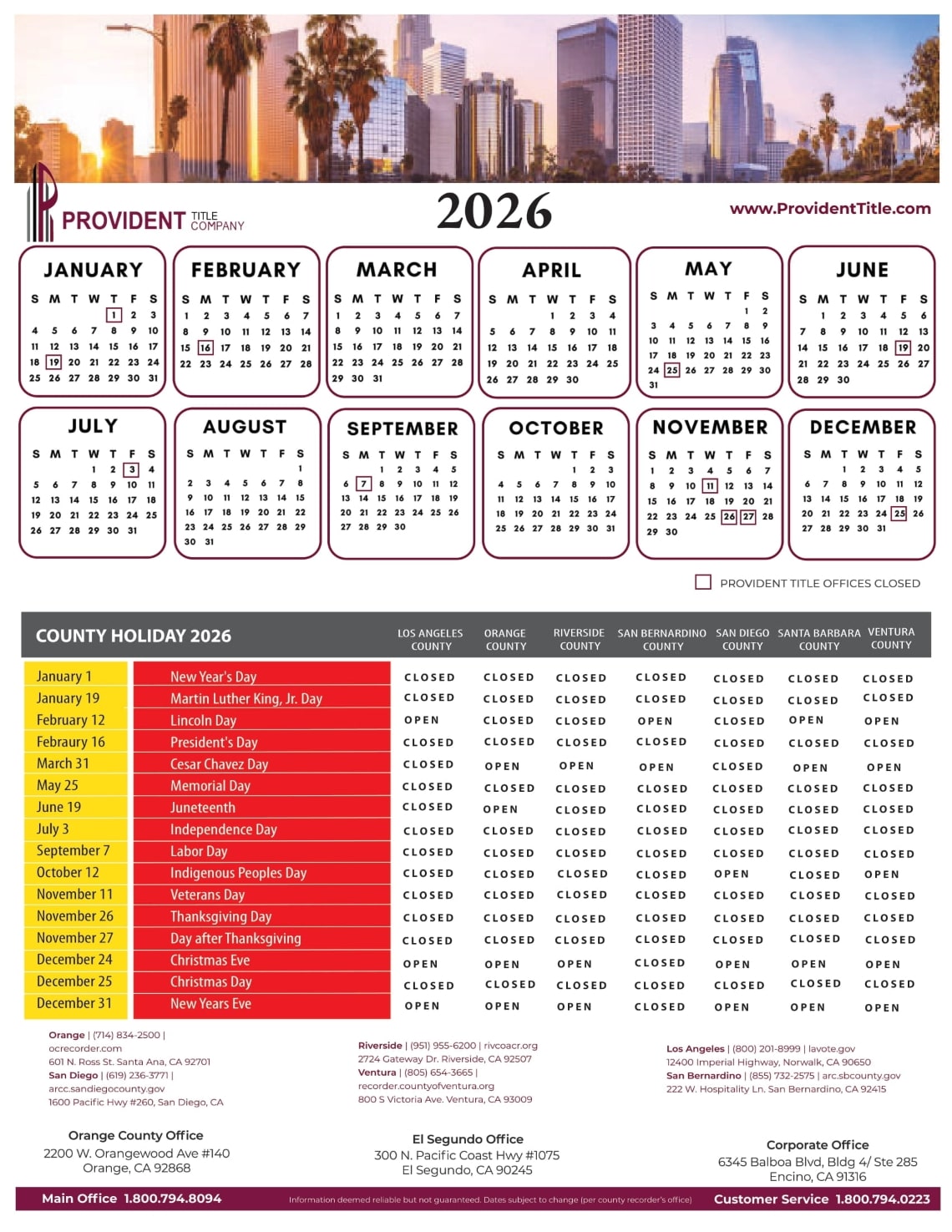 County Recorder Calendar 2026